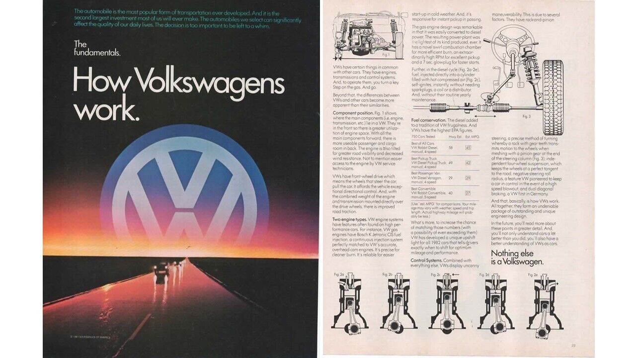 Print ad 1982 How Volkswagens Work, Outstanding Unique Engineering Design VW