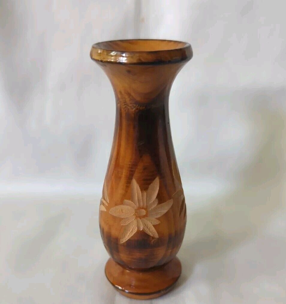 Vintage Hand Turned Wooden Bud Vase 4 1/2\