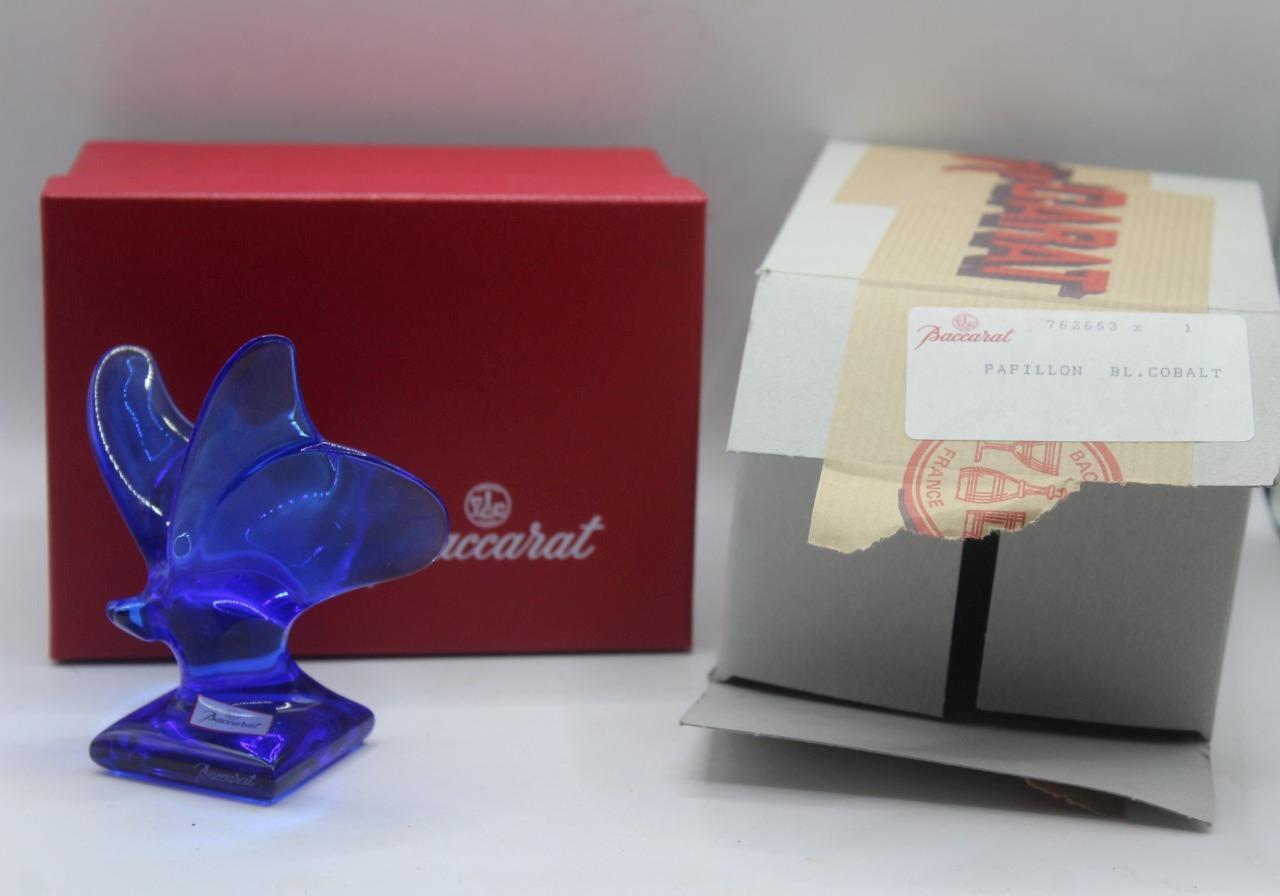 Baccarat Crystal Papillon Blue Cobalt Butterfly Figurine 3.75\