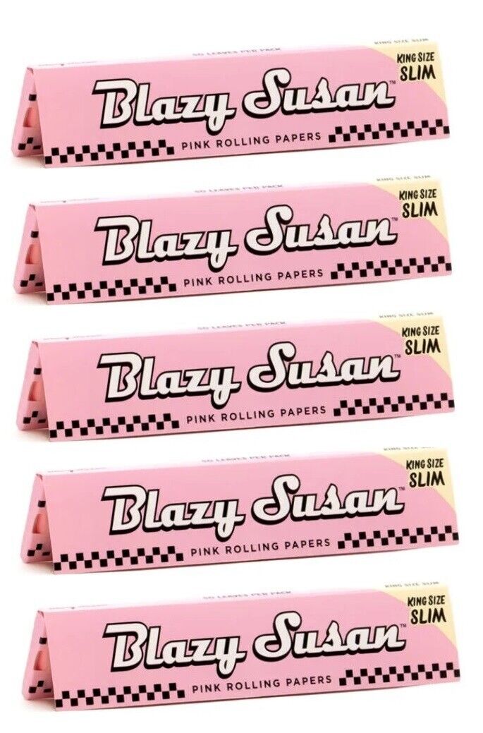 5x Blazy Susan King Size  Pink King Slim Rolling Paper 50 Papers/Pack*FreeShp 💃