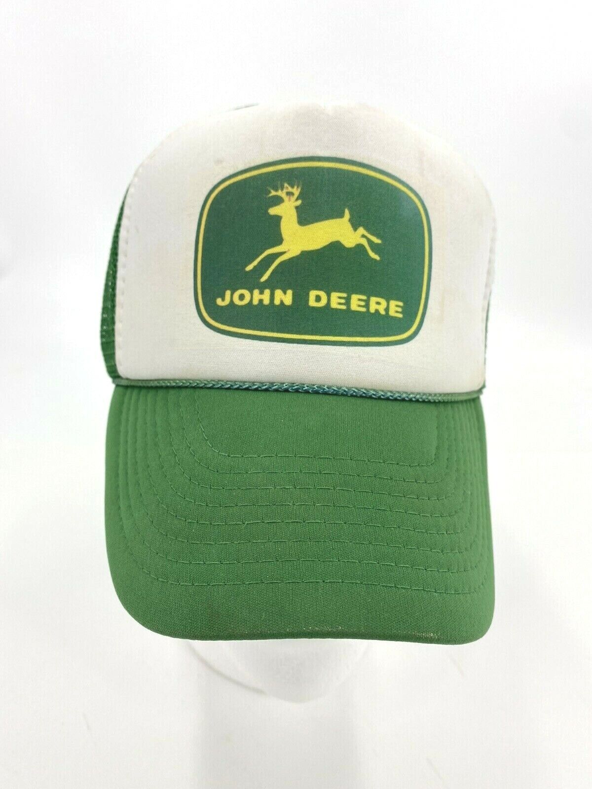 Vtg 1960’s John Deere Trucker Hat Large Print Green White Snapback Mesh Nissum