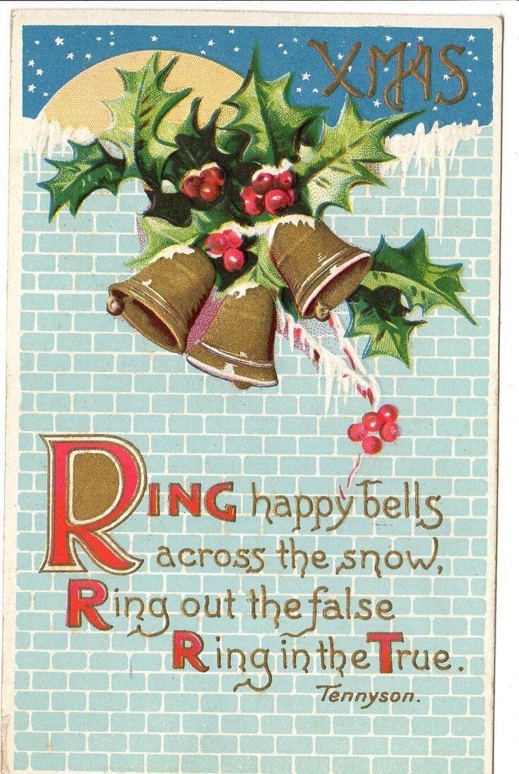Vintage Postcard Christmas Greeting post 1914 Poughkeepsie NY Ring Bell Tennyson
