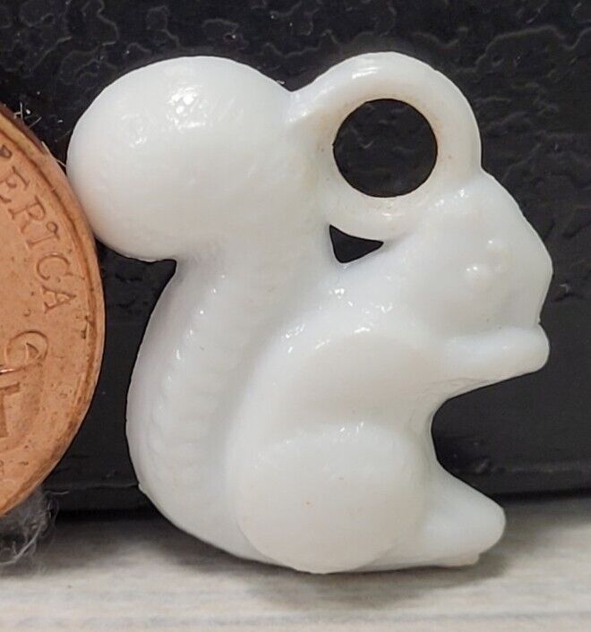 Vintage white plastic SQUIRREL gumball charm prize jewelry 