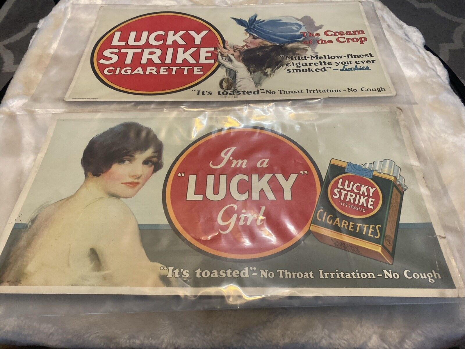Rare Antique 1920’s Trolley Cards Signs Lucky Strike Cigarettes Naborhood Grocer