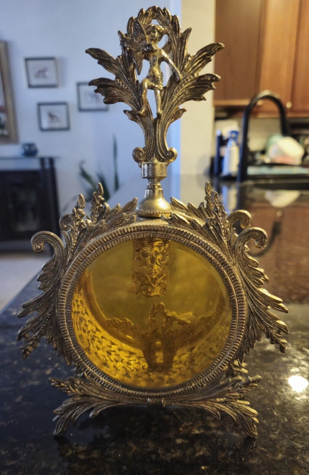 Vintage Gold ORMALU Filagree Amber Glass Beveled Perfume Bottle With Glass Tube 