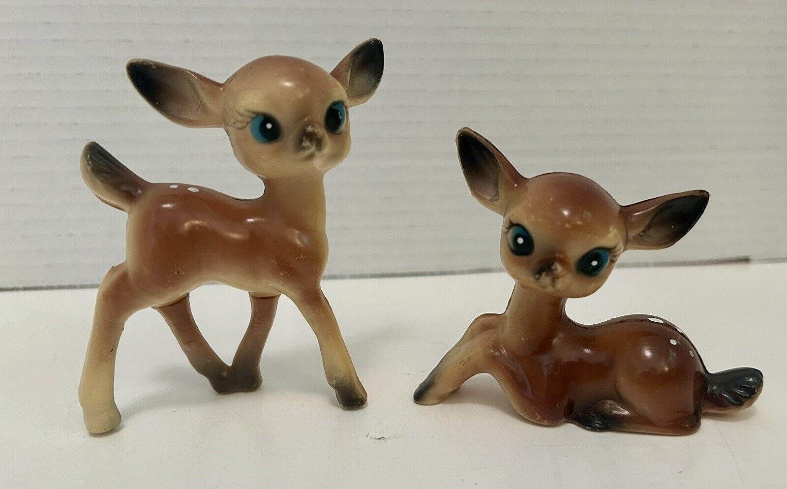 Plastic Celluloid Deer Set Of Two Vintage Big Eyes Christmas