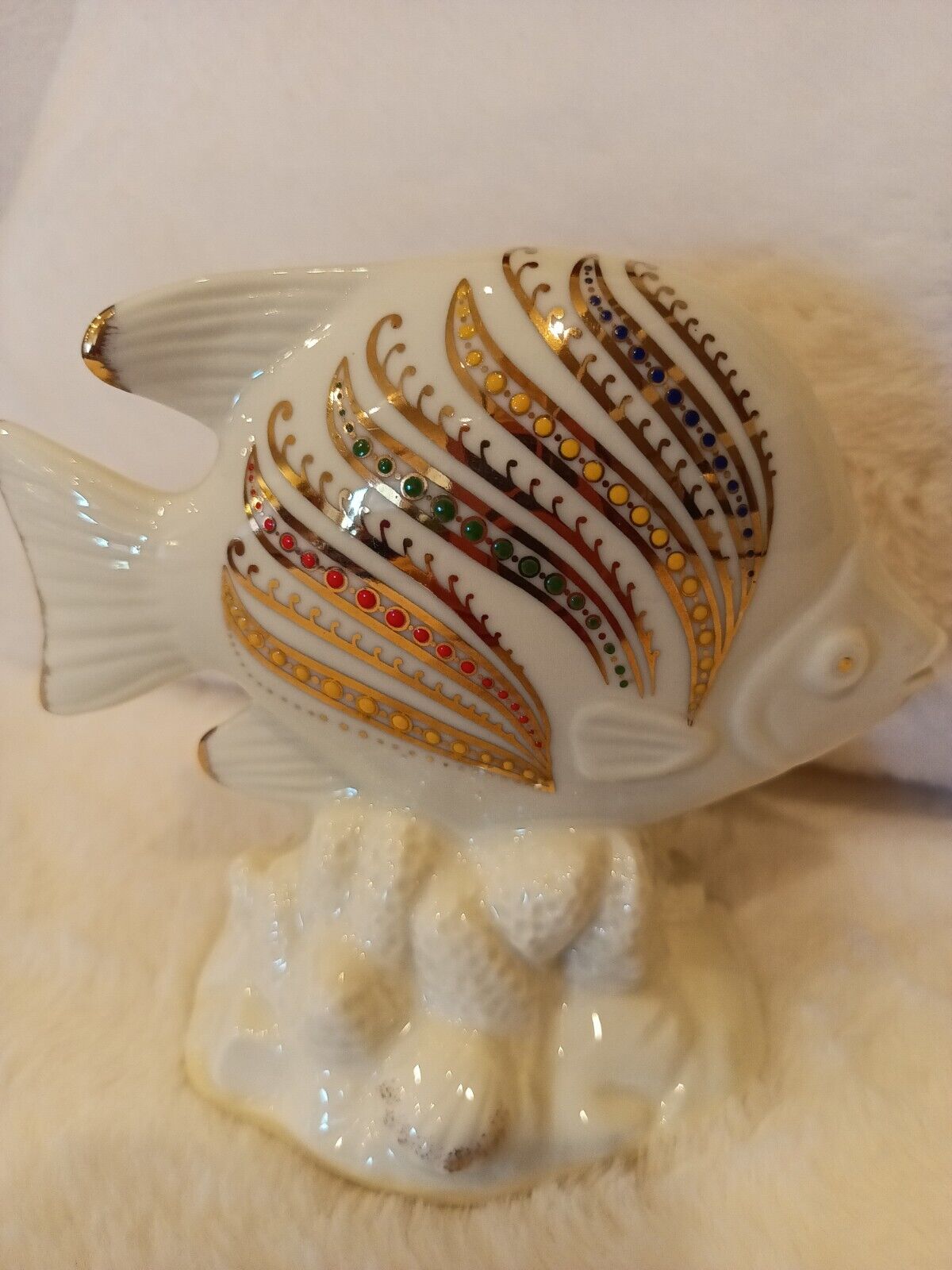Vtg Fish Figurine Formalities By Baum Bros Hand Painted Gold White Used Grt Cond