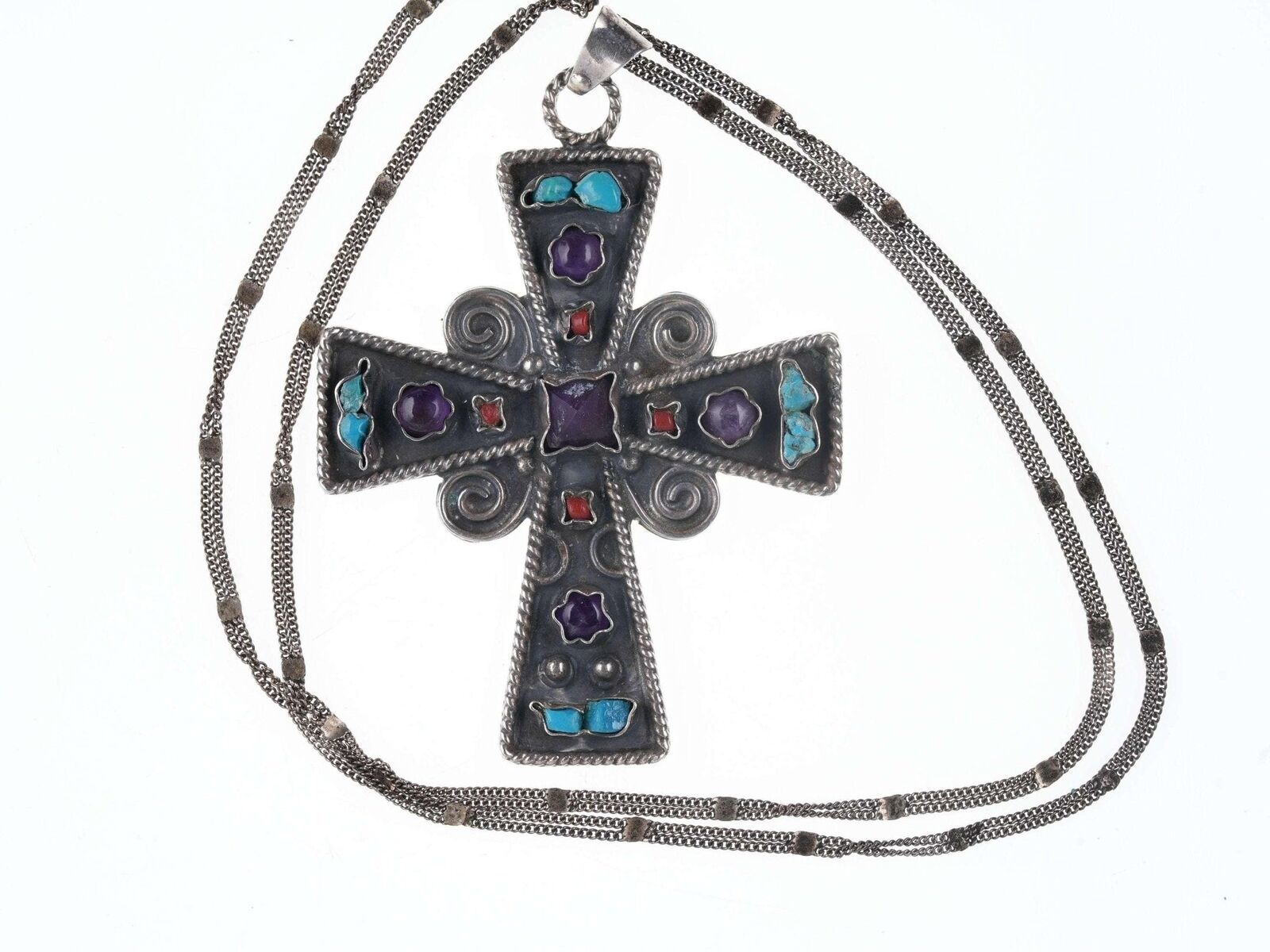 Vintage Matilde Poulat Style Mexican Silver Cross pendant and necklace