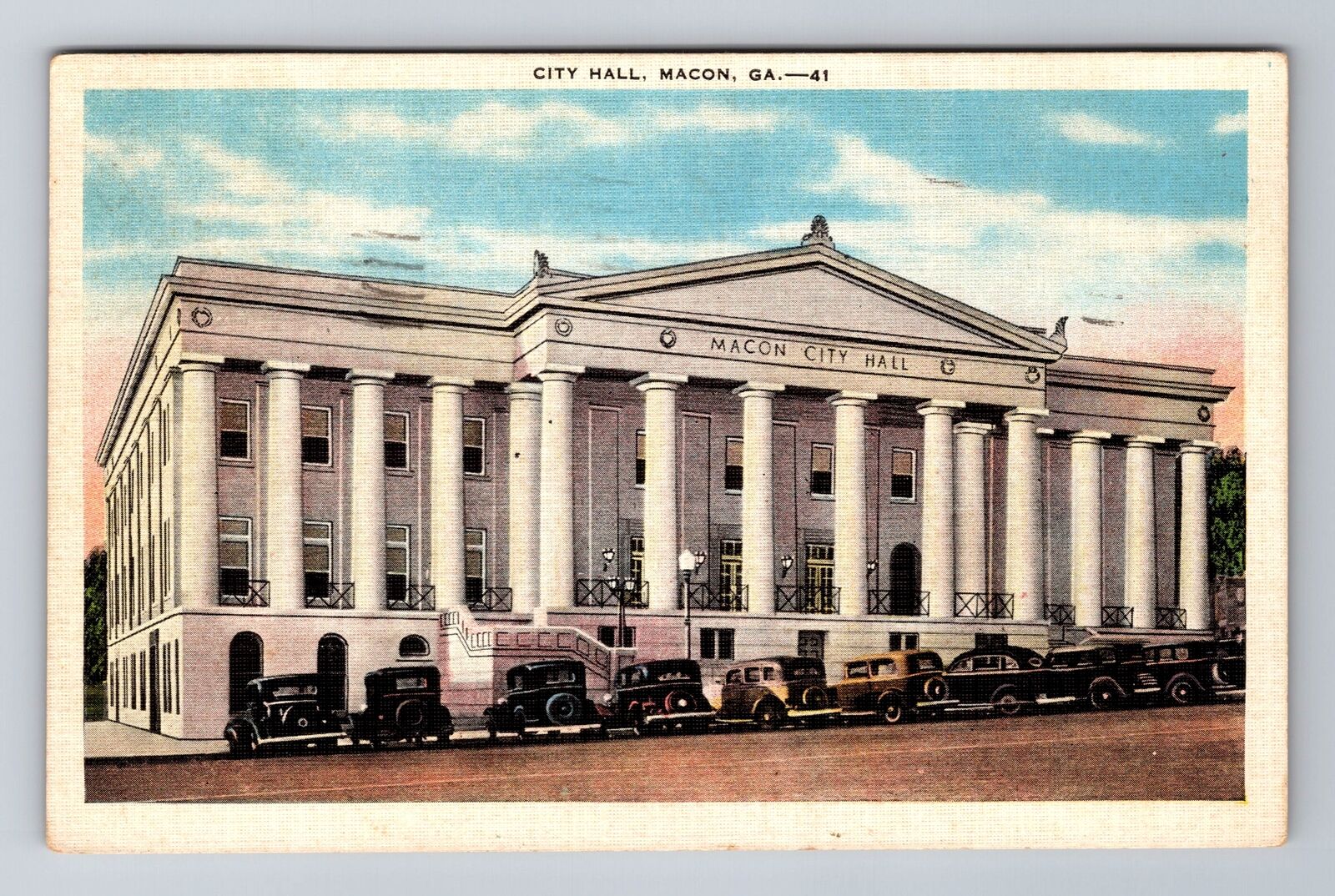 Macon GA-Georgia, City Hall, Antique, Vintage c1937 Postcard