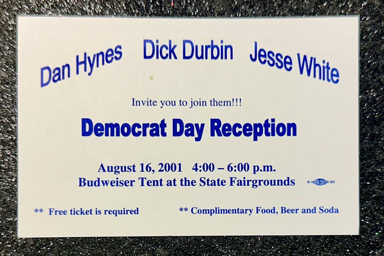 2001 Illinois State Fair Democrat Day / U.S. Sen. Dick Durbin / Ticket/Invite
