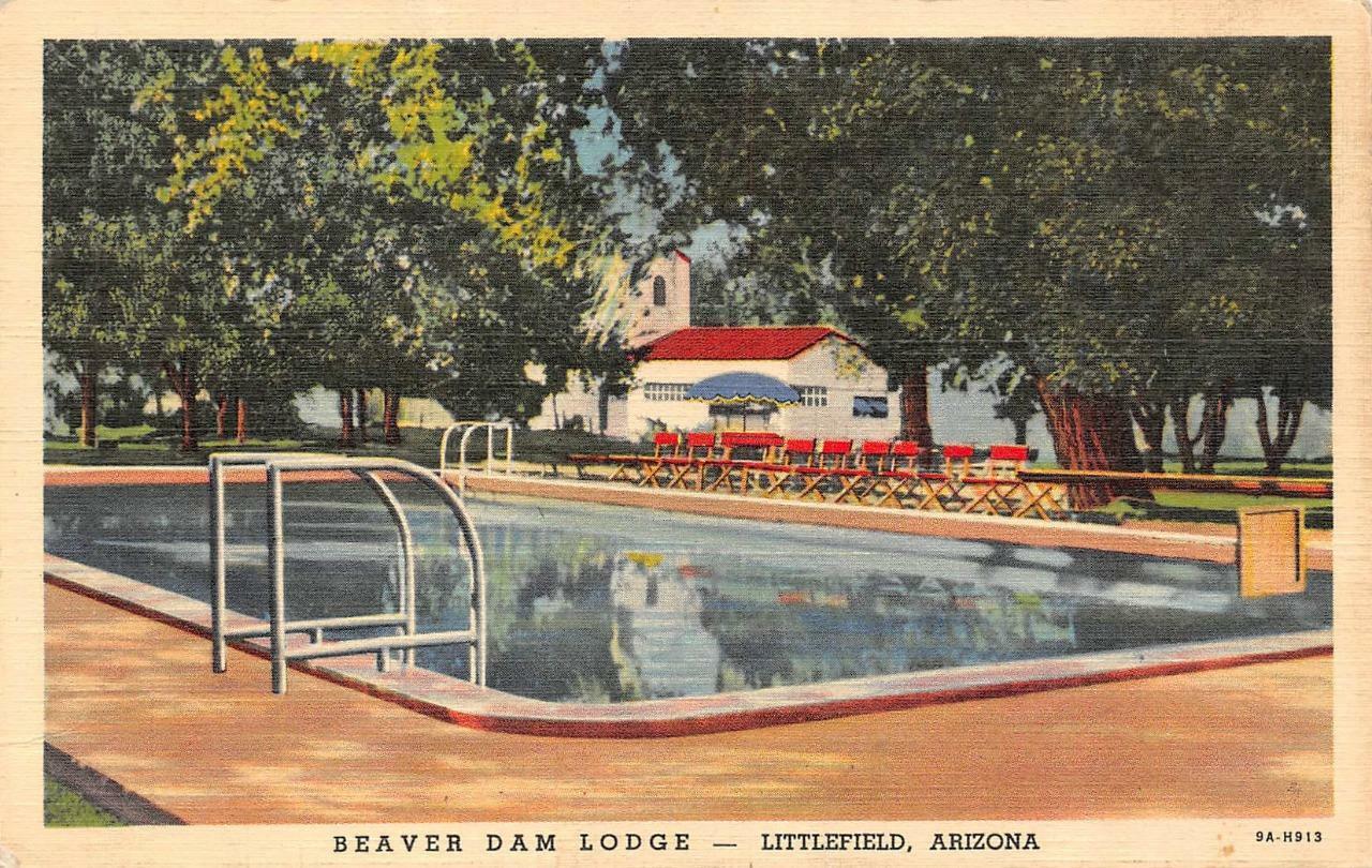 LITTLEFIELD, AZ  Arizona BEAVER DAM LODGE  Roadside POOL Mohave Co 1942 Postcard