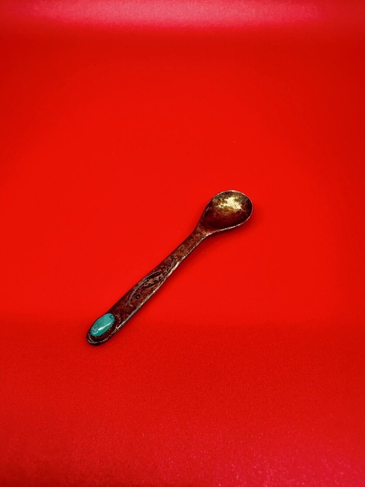 VINTAGE NAVAJO INDIAN SILVER TURQUOISE HANDLE BABY SPOON