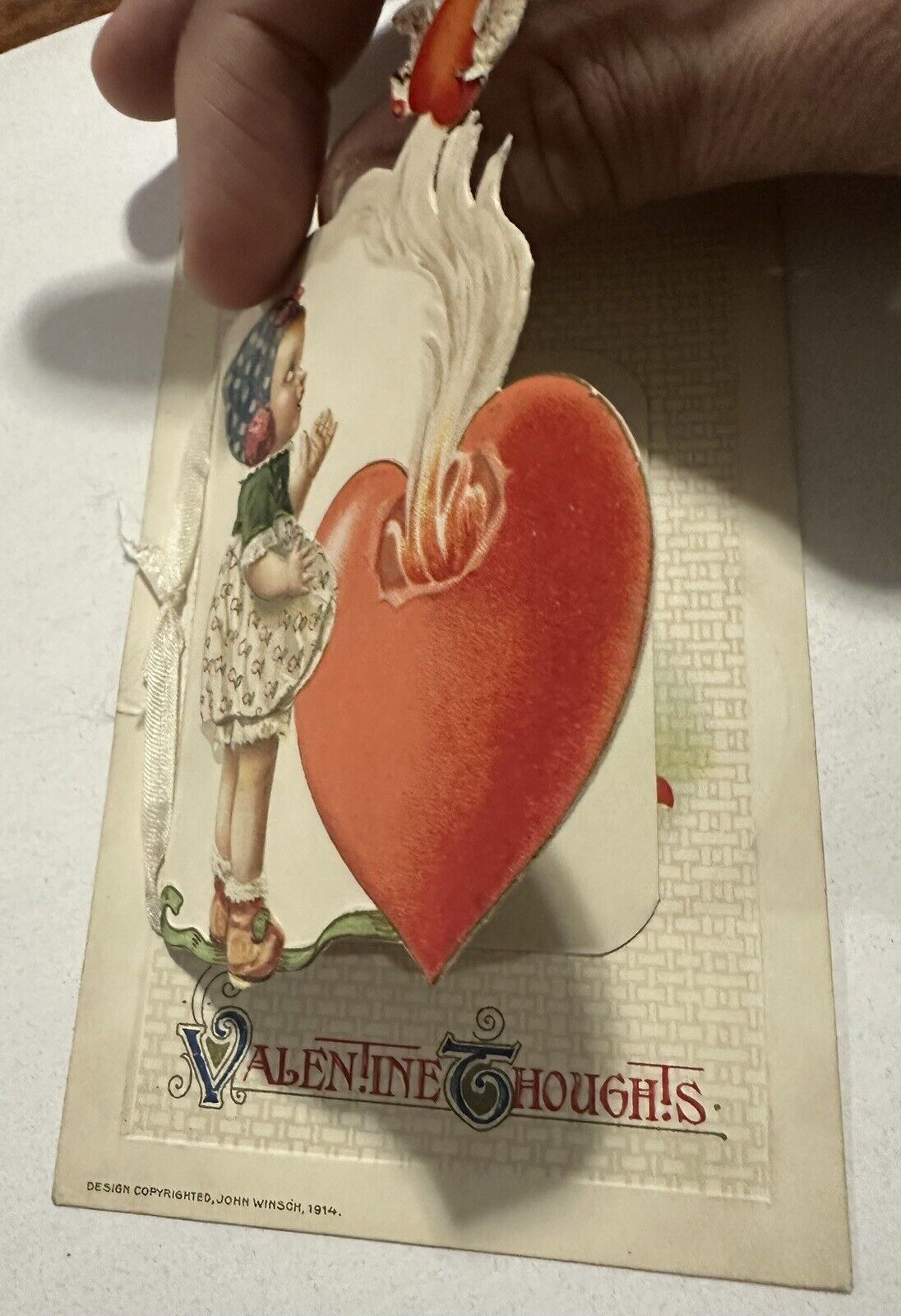 1914 John Winsch Embossed Valentine Thoughts Postcard Mechanical Paint Very RARE