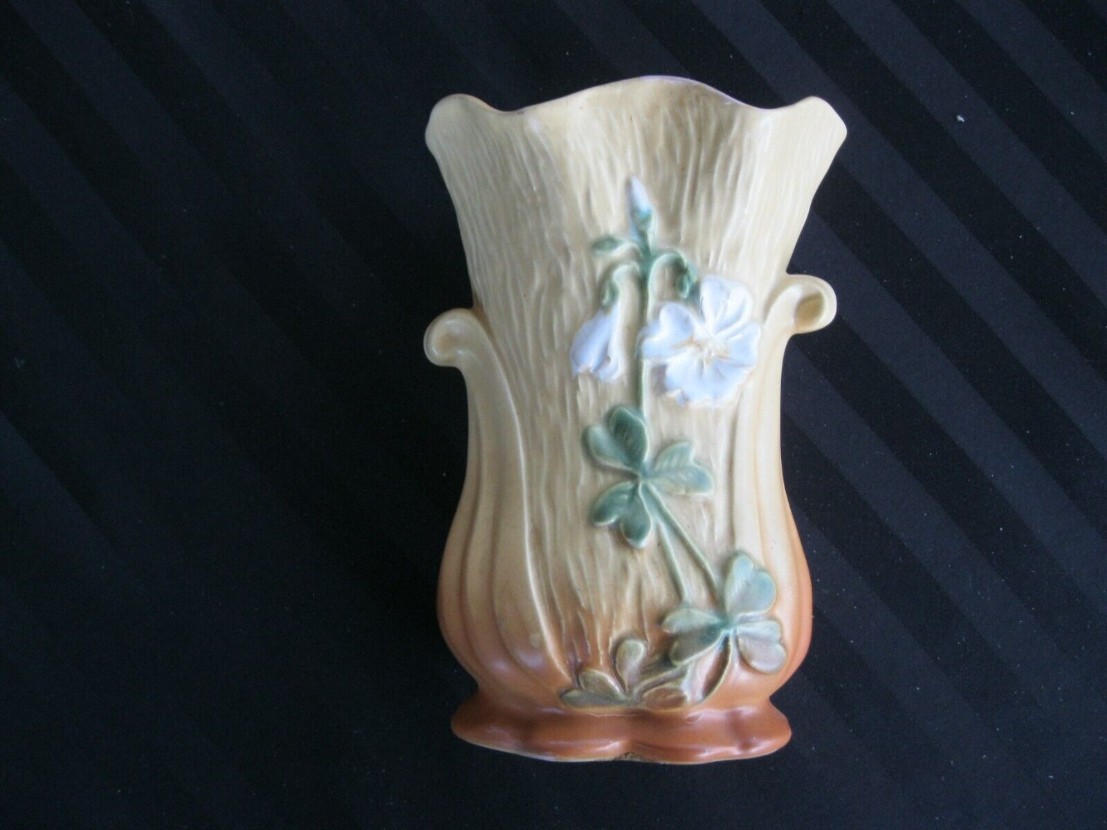 C-290 Vintage Weller Pottery 8 Inch Peach Vase with Raised Relief Flowers