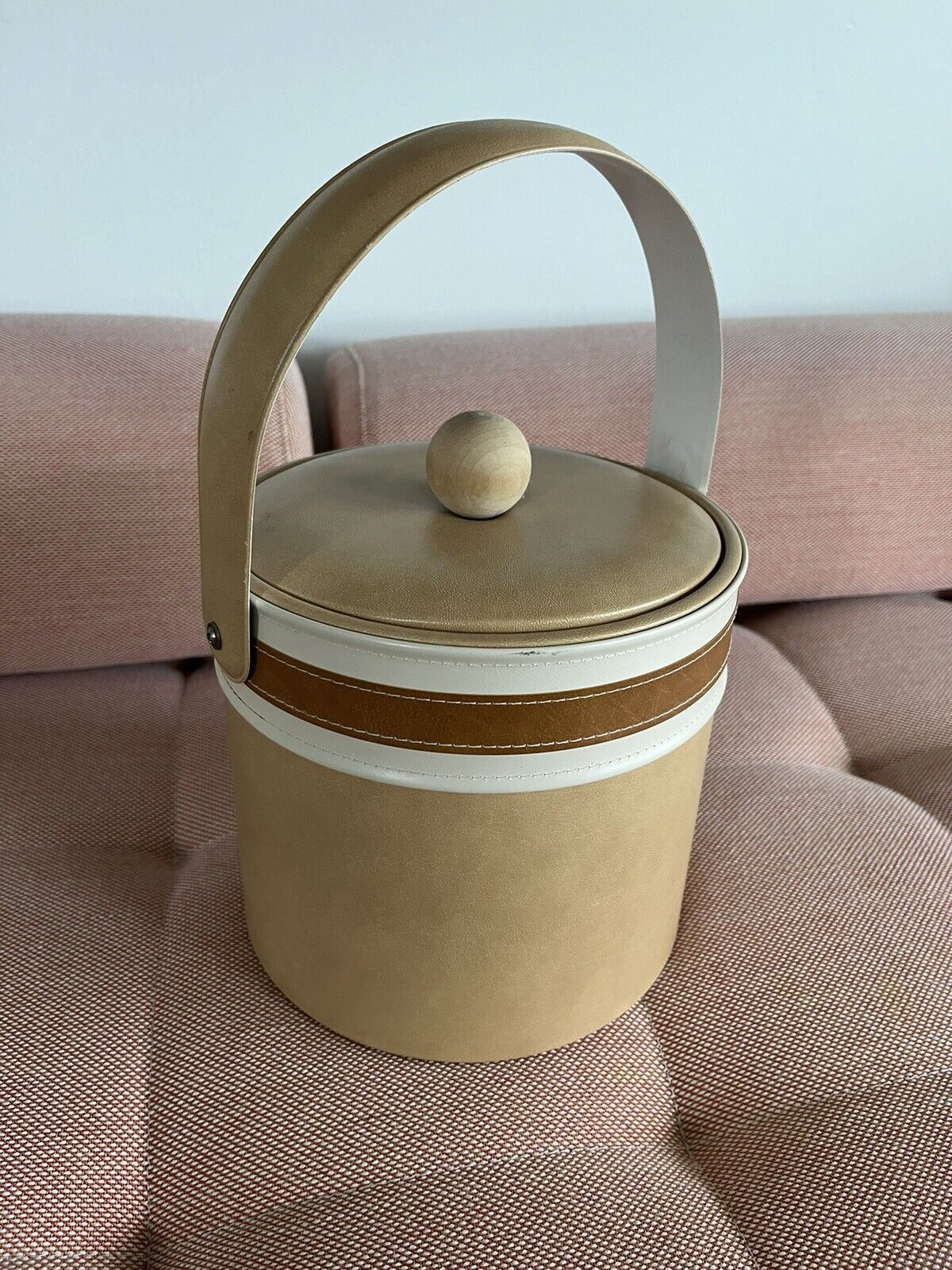 Vintage ELMAR Ice Bucket Faux Suede Leather MCM Mid Century Modern