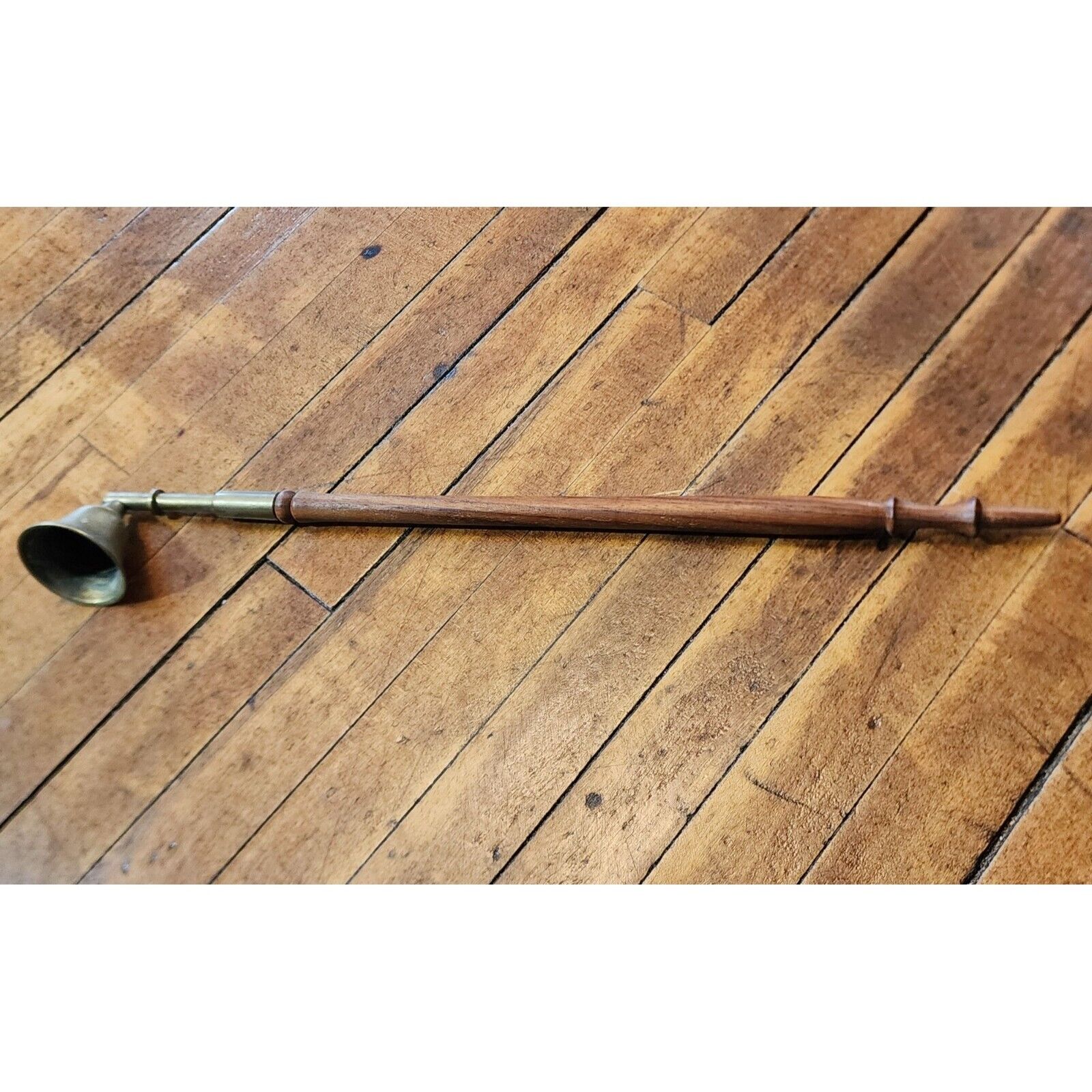 Vintage Brass and Wood 14 Inch Bell-Shaped Candle Snuffer
