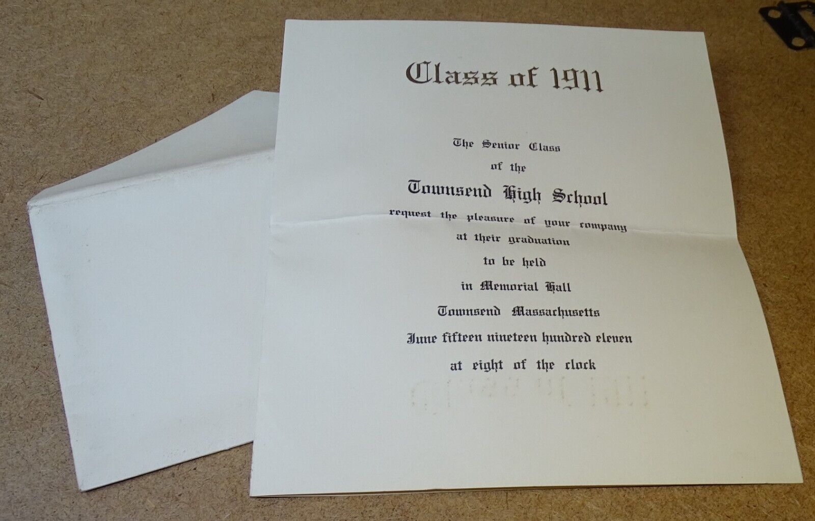 1911 Townsend High School Graduation Invitation - Townsend Mass.