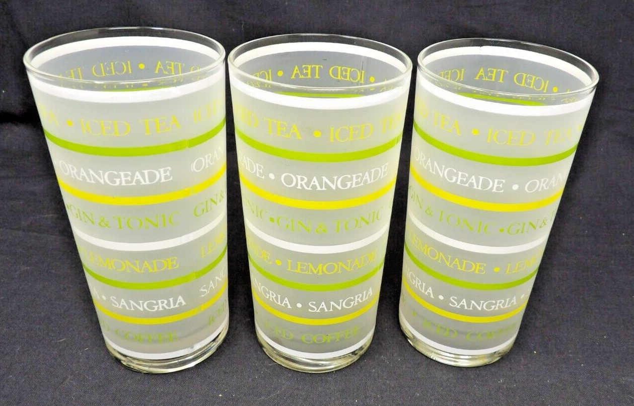 3 Vintage Culver 12oz Frosted Highball Glasses Gin Tonic Lemonade Tea Striped