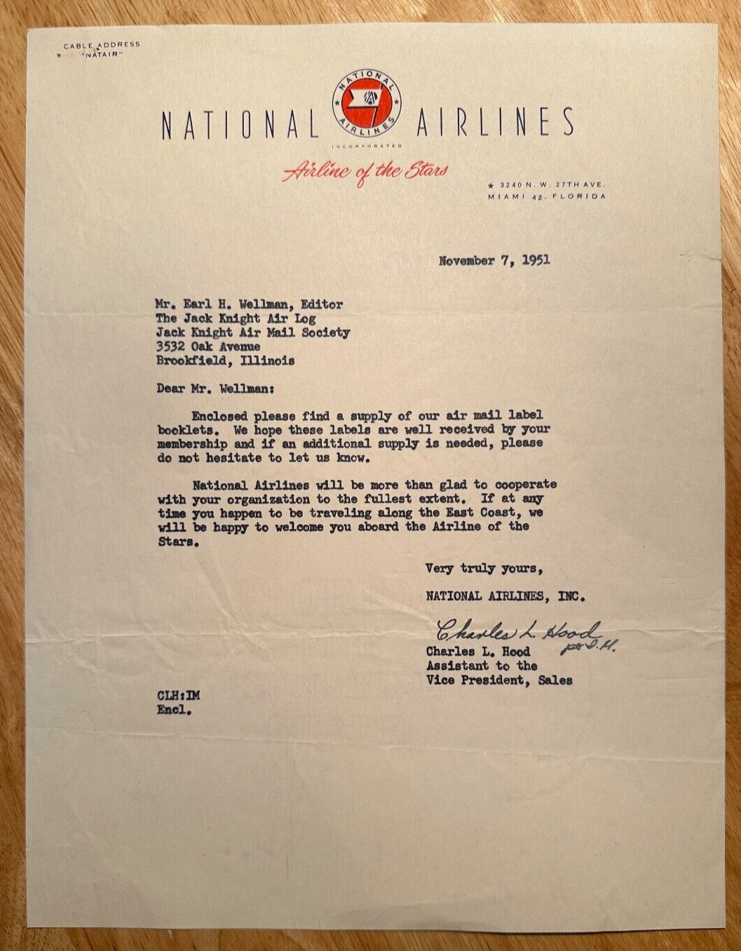 National Airlines - 1951 Miami, Florida vintage business letter