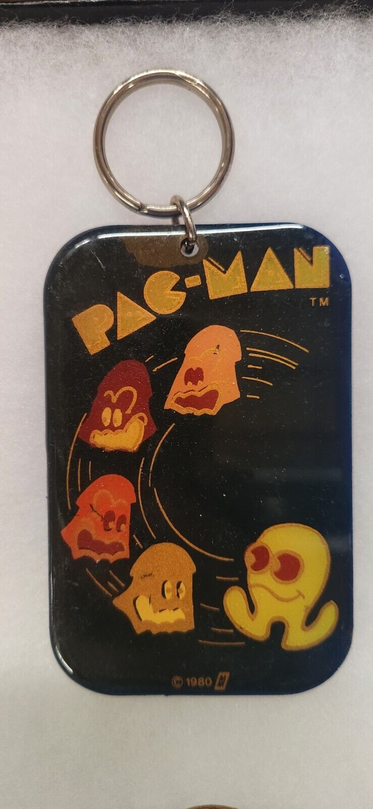 HUGE RARE BLACK 1970s Vintage Pac Man Ghost Keychain Novelty Arcade Collectible