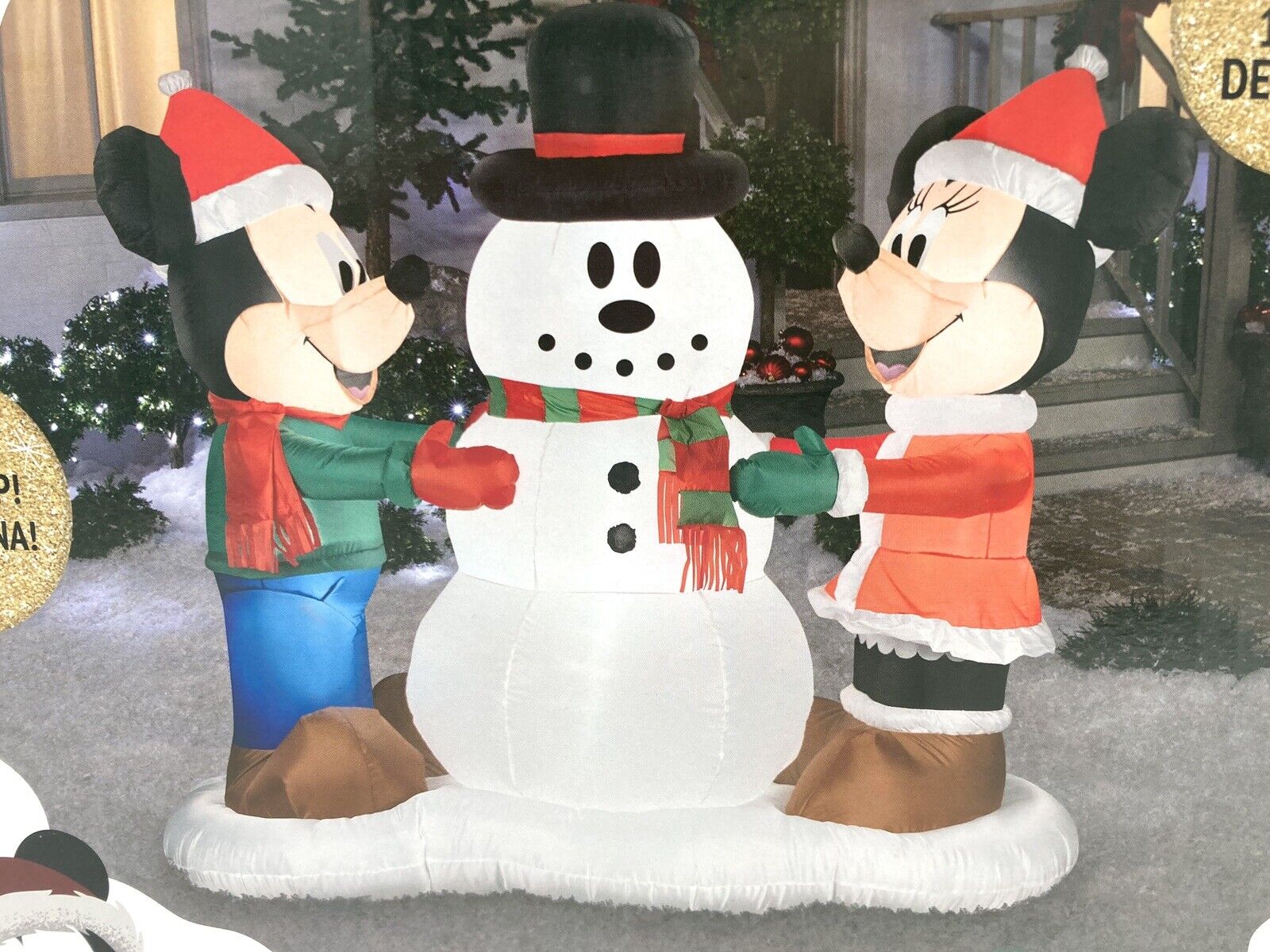 Gemmy 6ft Wide Disney's Mickey & Minnie w/ Snowman Christmas Inflatable
