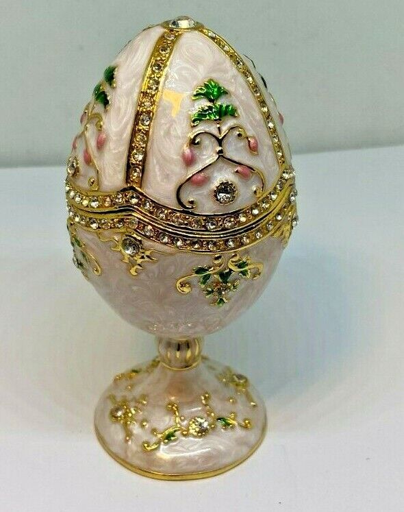 Enameled Bejeweled Pink Royal Egg Trinket Box  
