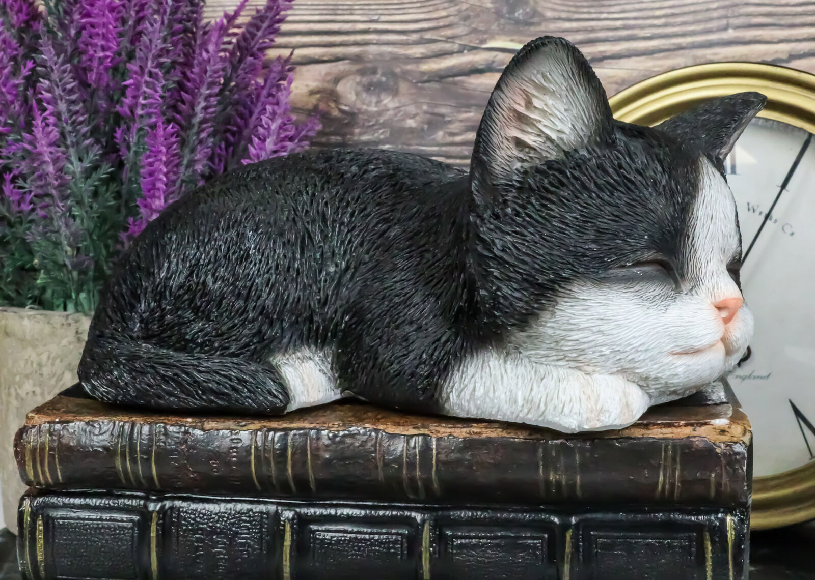 Ebros Lifelike Sleeping Tuxedo Black and White Cat 7\