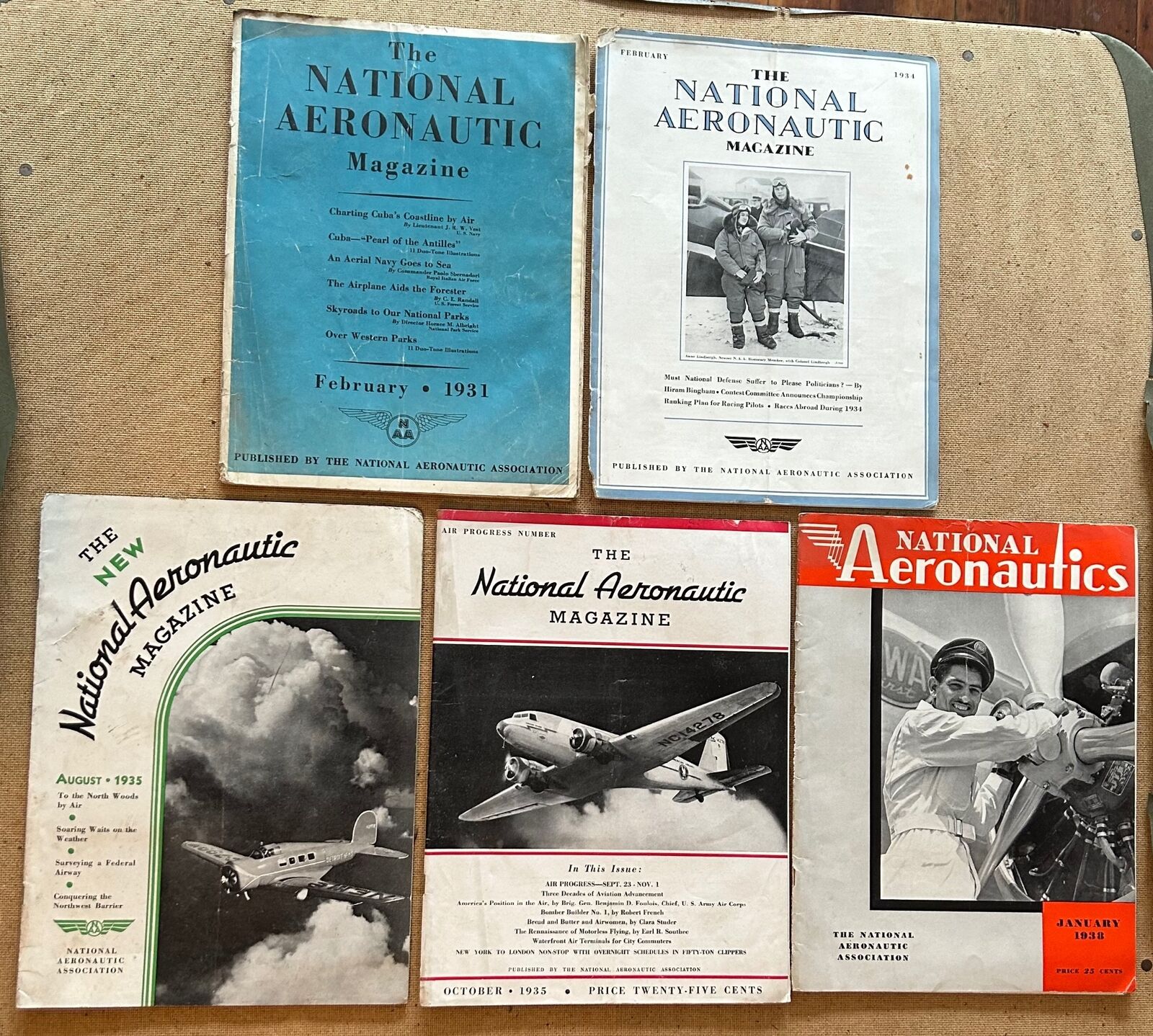 5 1930\'s NATIONAL AERONAUTIC MAGAZINE NAA ANNE LINDBERGH PRE-WWII ETC