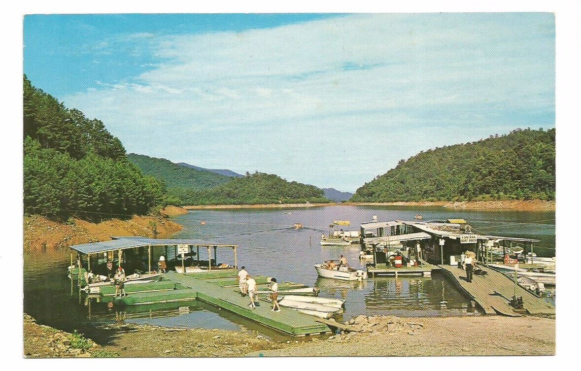 Fontana Village NC Postcard North Carolina Boats Dock Lake