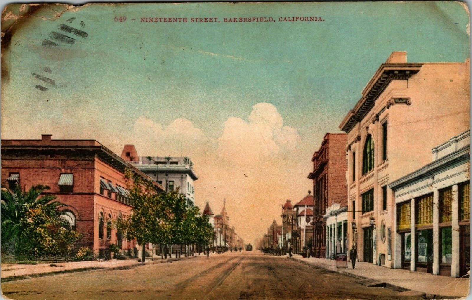 Bakersfield, California~Nineteenth Street View~Postcard~Posted~c1915
