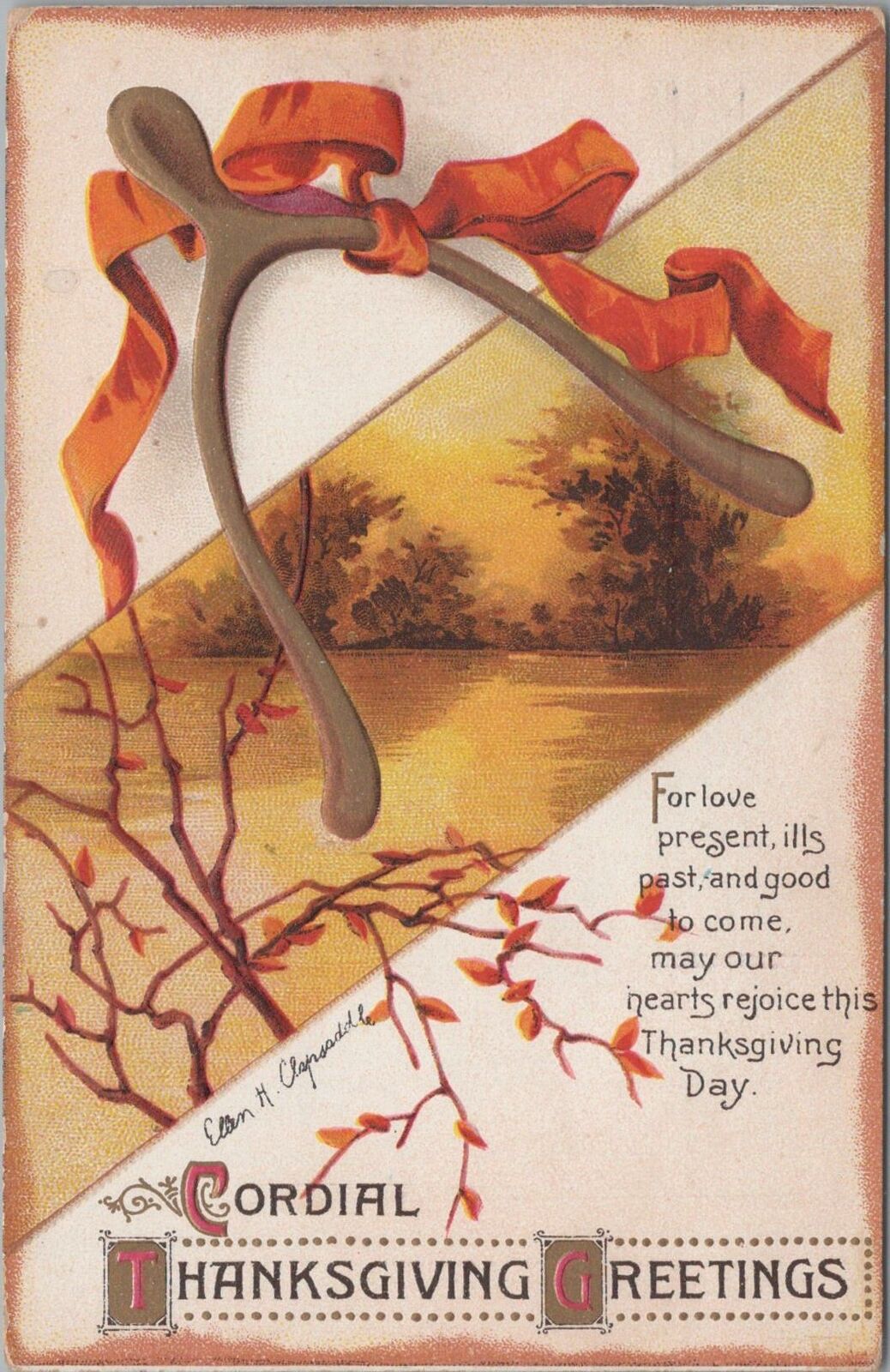 Postcard Ellen Clapsaddle Cordial Thanksgiving Greetings Wishbone 