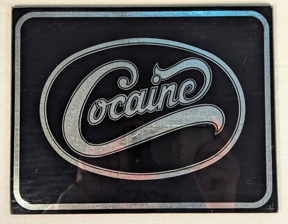 VERY RARE Vintage 70s Cocaine Mirror Black Silver 7x9 See Photos No Frame