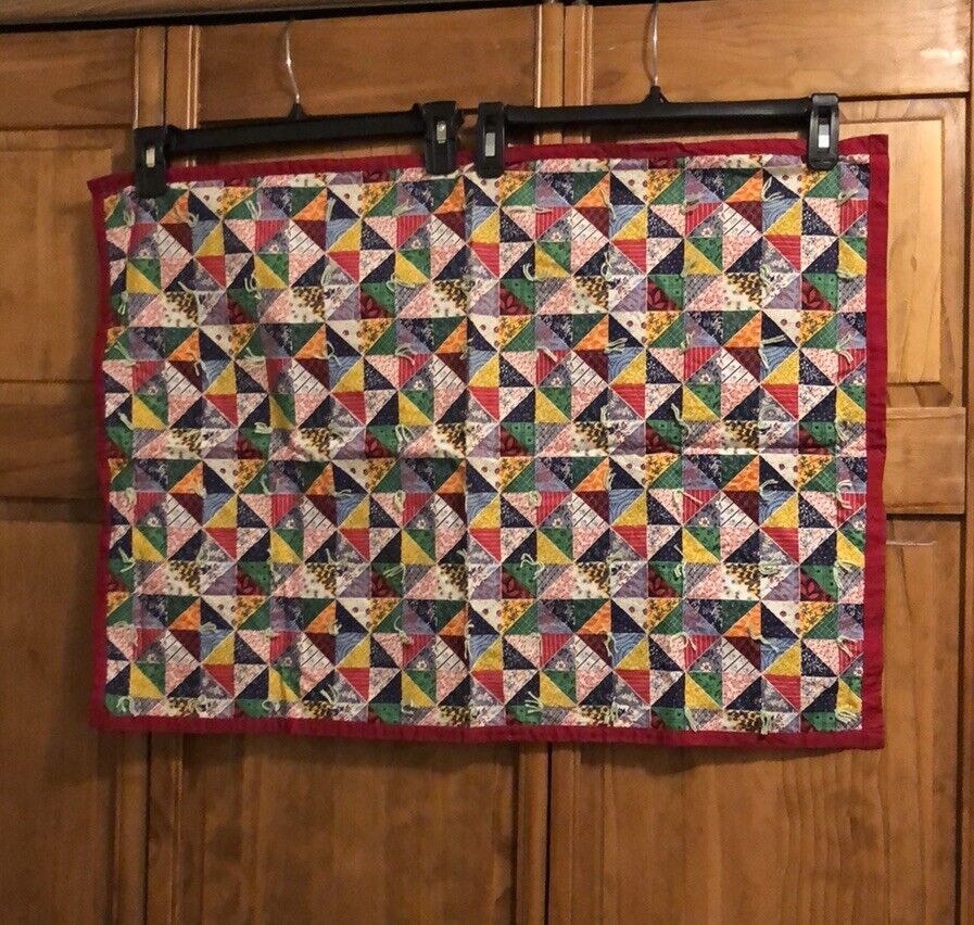 Vintage Small Red Patchwork Quilt Blanket