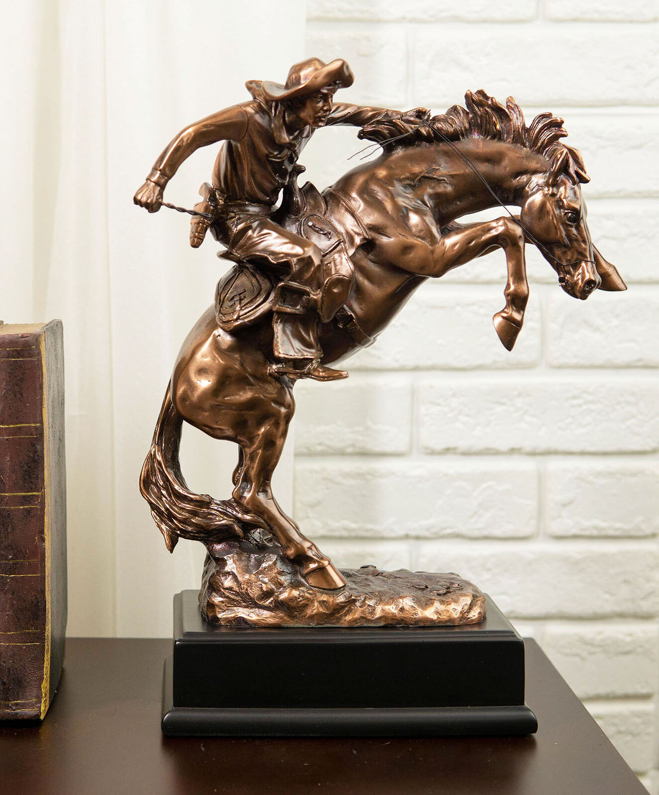 Ebros Wild West Rodeo Cowboy Training A Rearing Bronco Horse Statue W/ Base