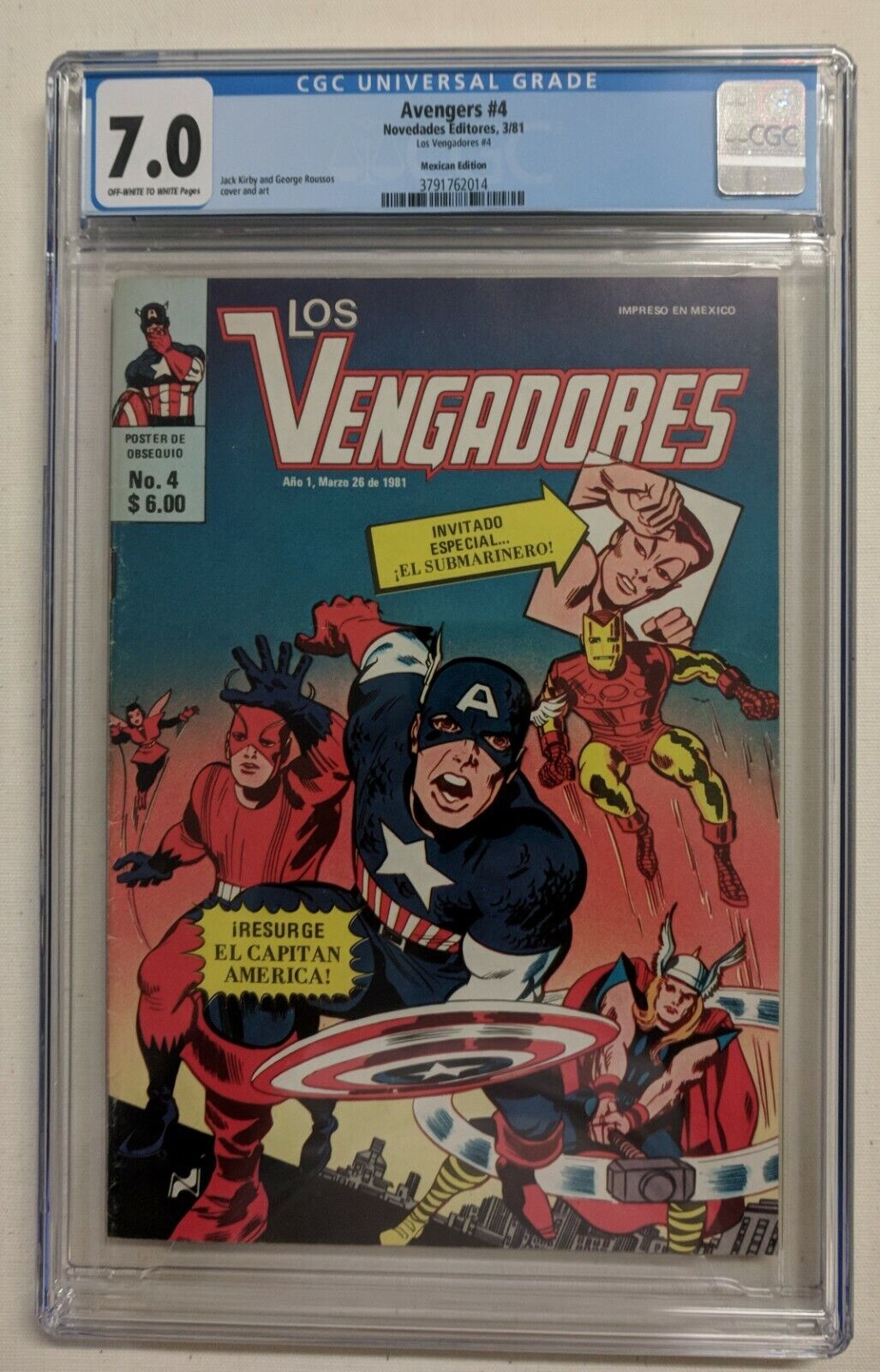 avengers #4 Mexican edition CGC 7.0 Los Vengadores. Captain America joins  