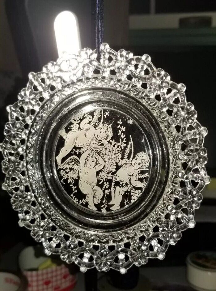 Antique Victorian Small Pressed Glass Lacey Edged Plate w/Cherubs
