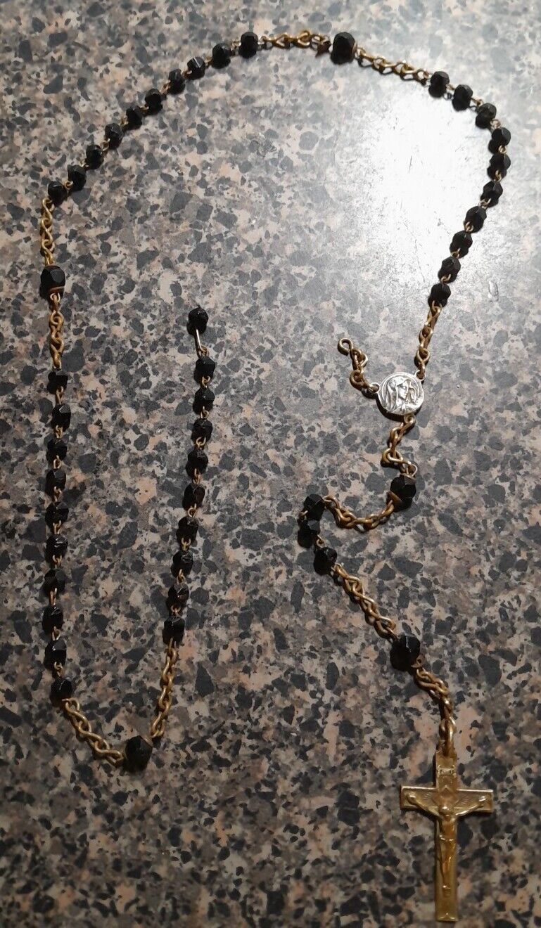 Vintage Jesus Mary Black Broken Rosary 
