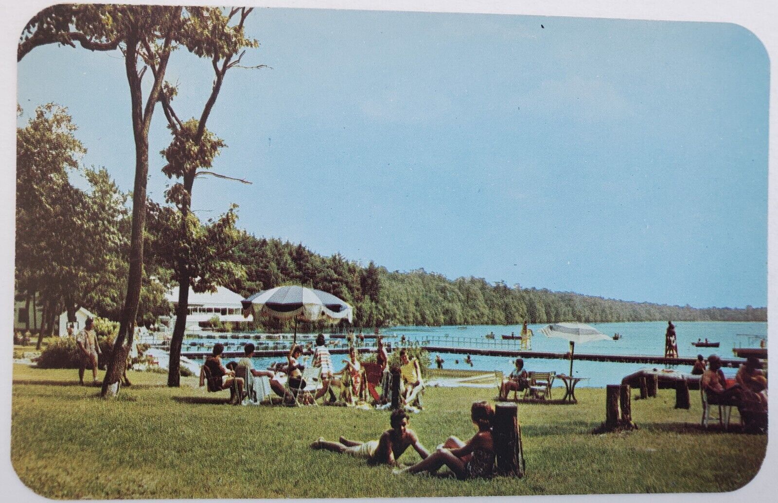 Forest Park, PA Unity House Lakefront & Swimming Area Vintage Chrome Postcard d3