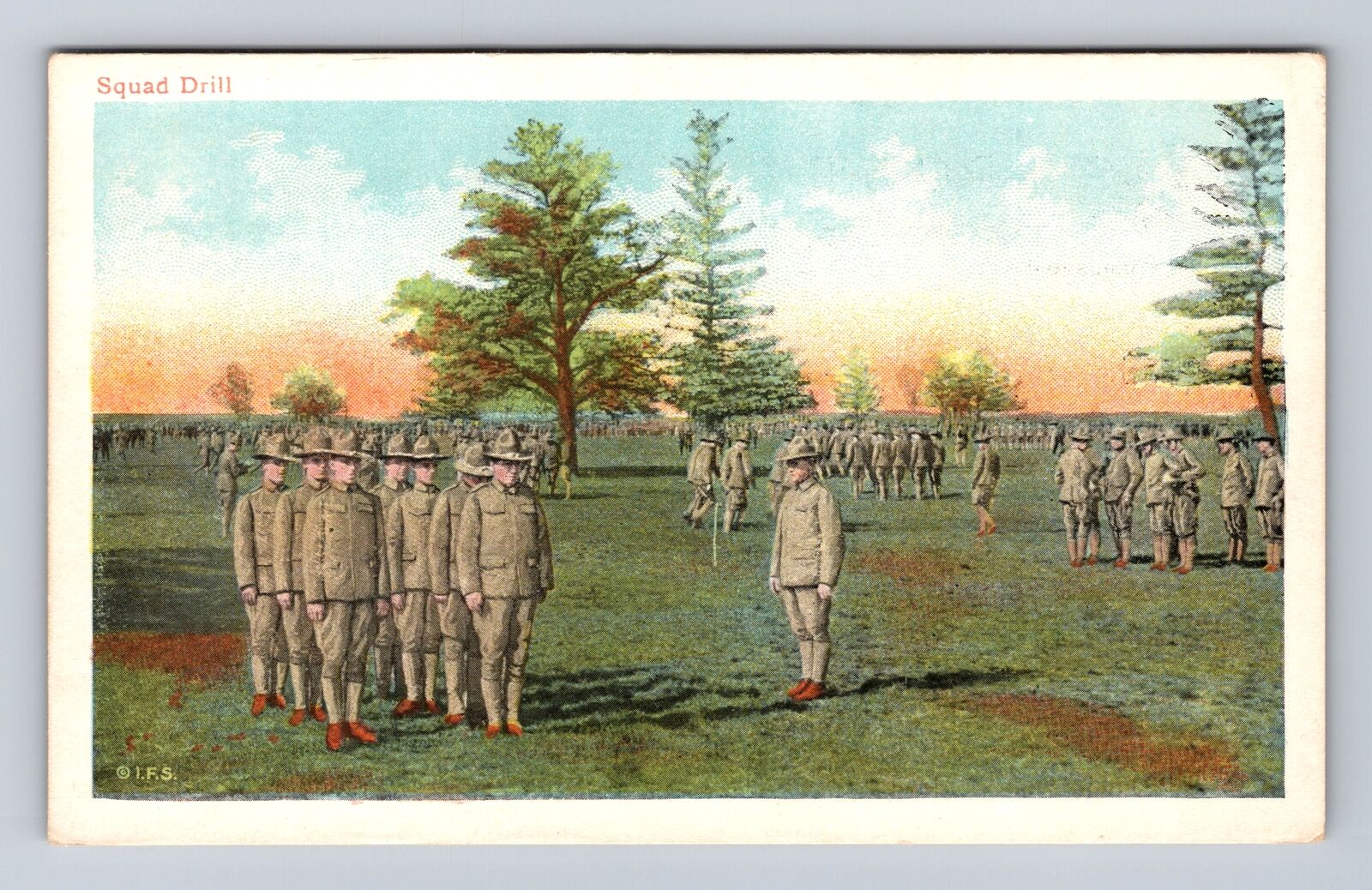 US Military, Squad Drill, Antique, Vintage Souvenir Postcard