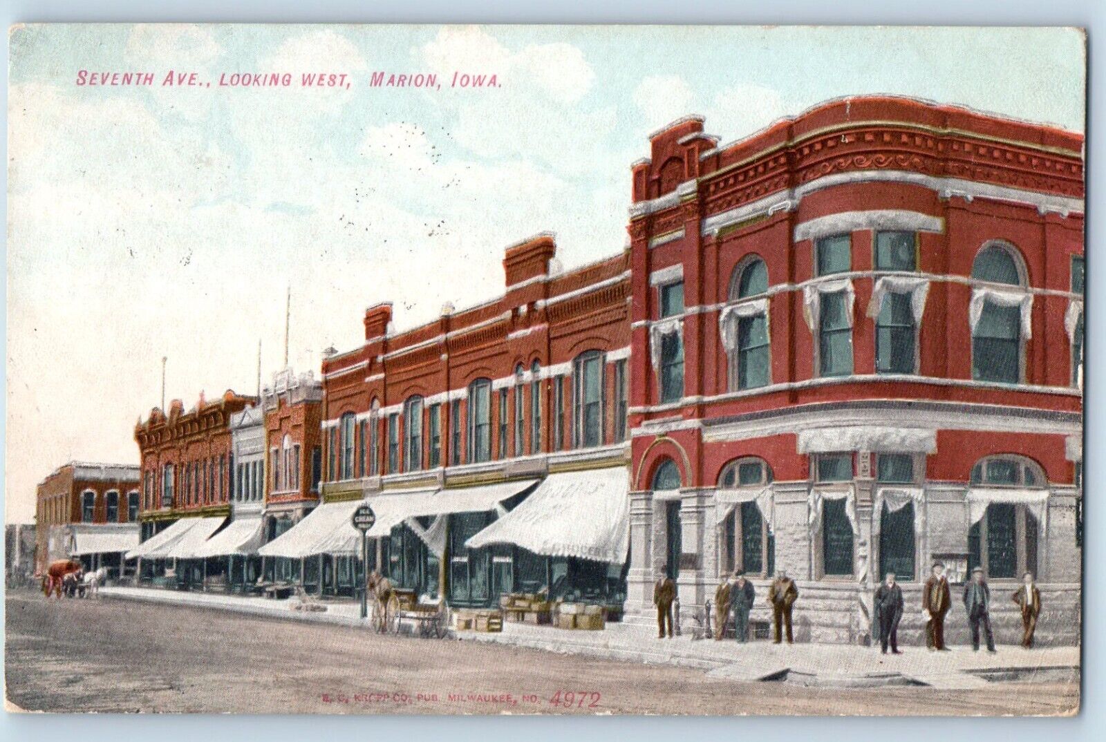 Marion Iowa IA Postcard Seventh Avenue Looking West Market Street Shops Building