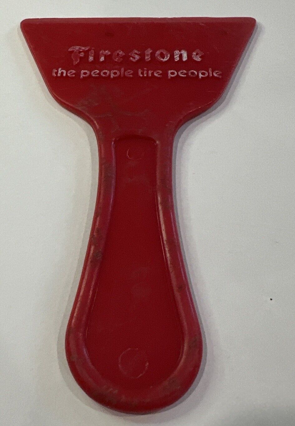 Firestone \'The People Tire People\' Promotional Red Ice Scraper 1950s \'60s