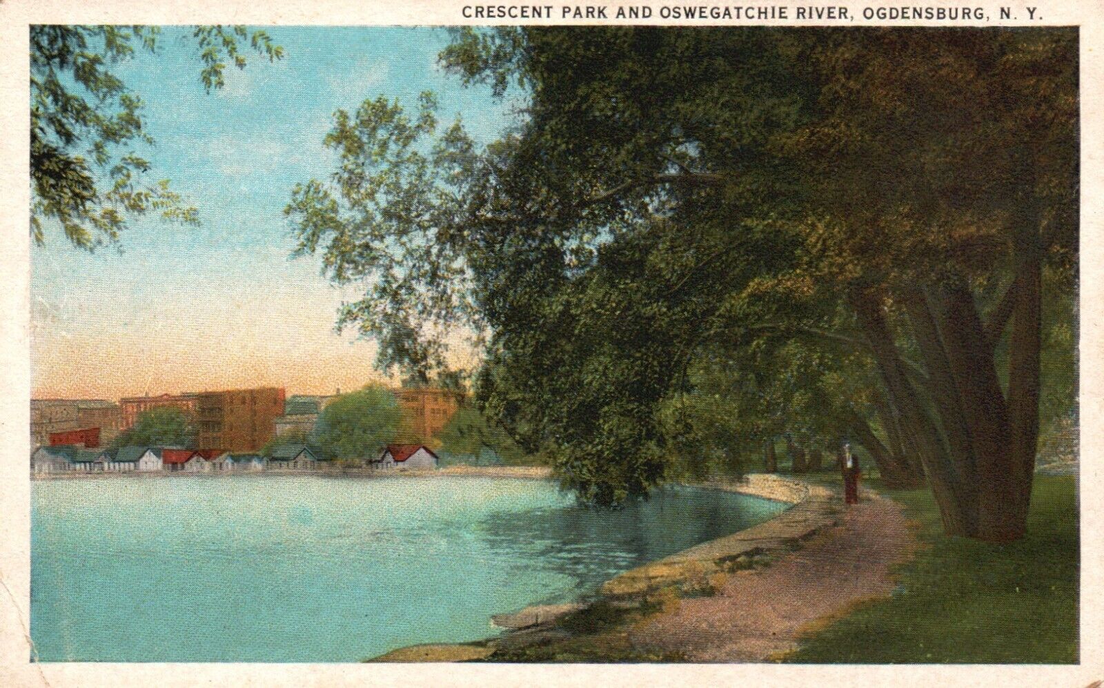 Postcard NY Ogdensburg Crescent Park & Oswegatchie River WB Vintage PC G833
