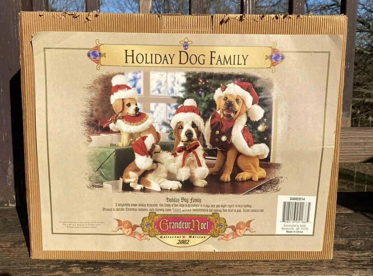 2002 Vintage Grandeur Noel Christmas Holiday Dog Family Labrador Beagle Puppies