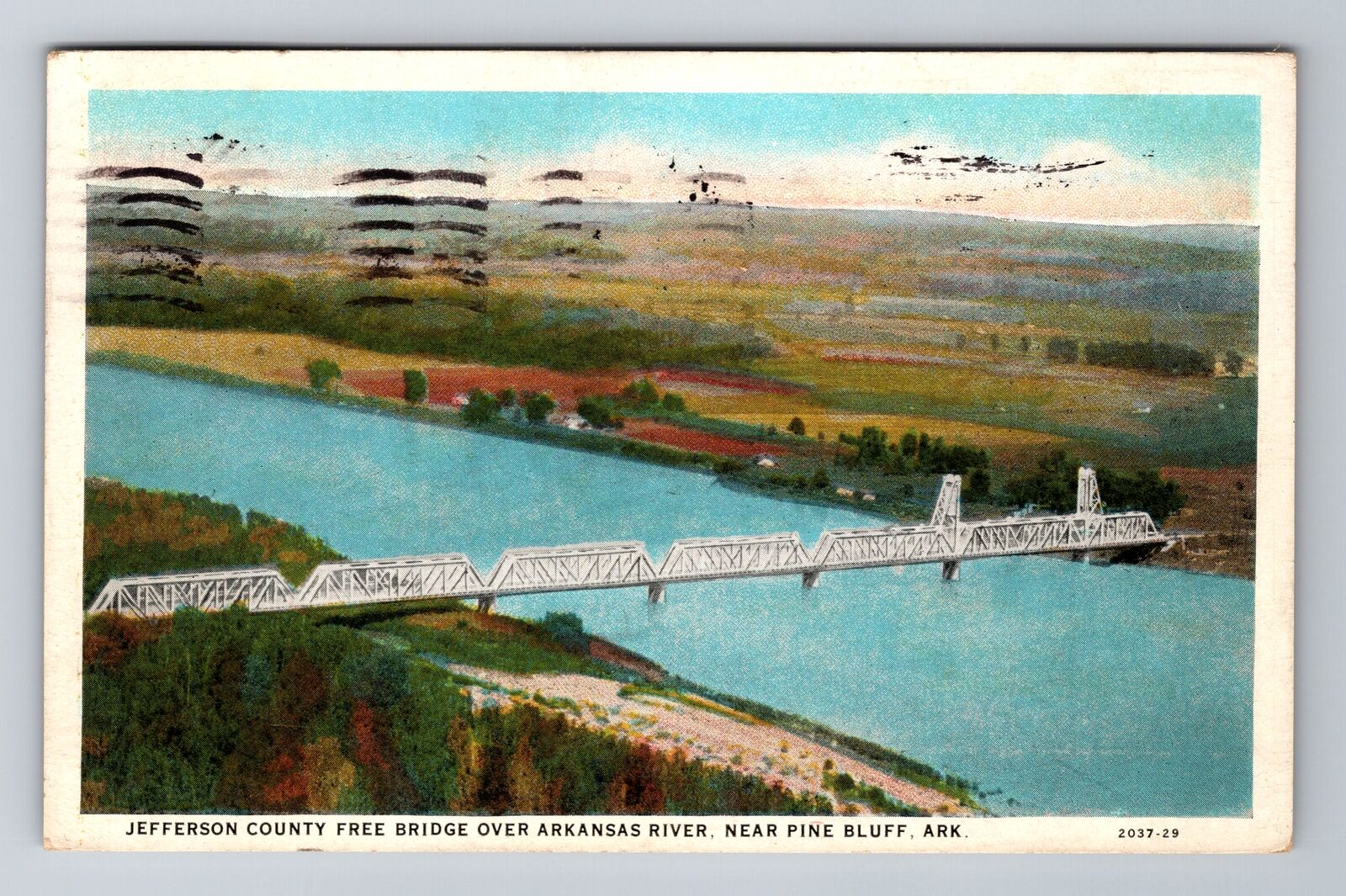 Pine Bluff AR-Arkansas, Jefferson Co Free Bridge, c1930 Antique Vintage Postcard