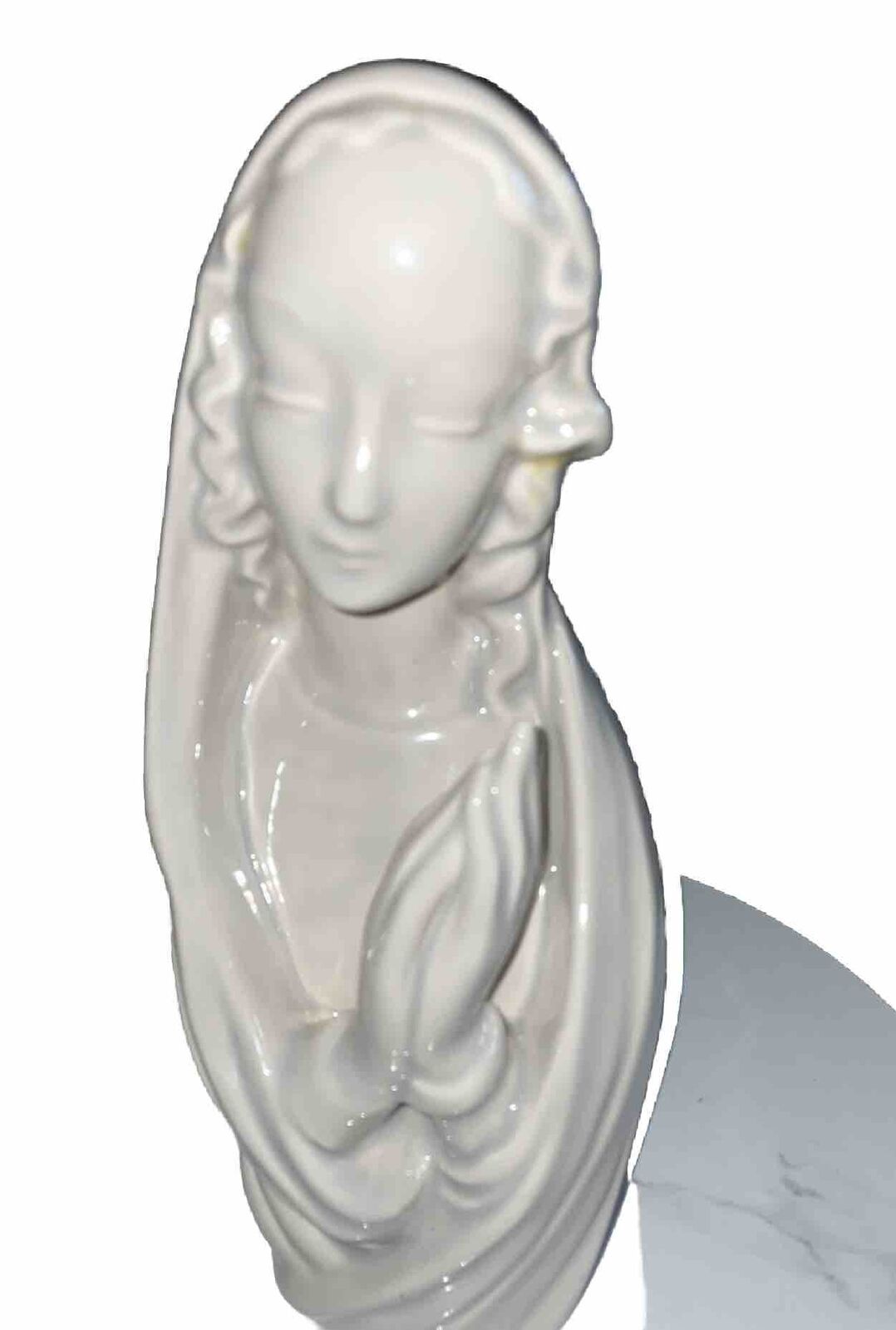 Vintage 80’s Handmade Ceramic Praying Virgin Mary Statue, Religious Decor