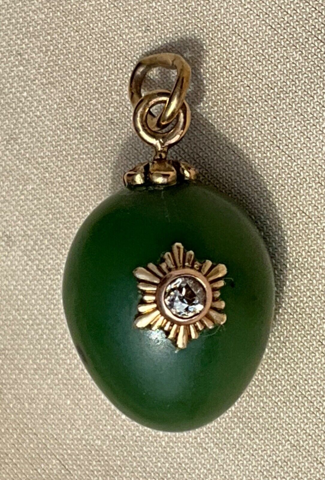 Antique Russ Imperial Faberge 56 gold diamond  jade egg pendant, 