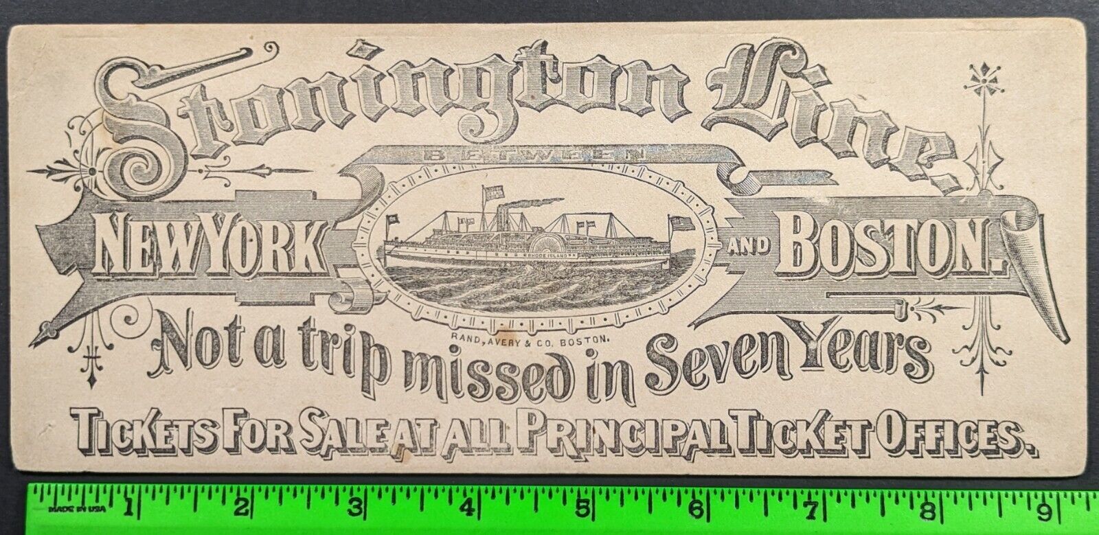 Vintage 1880\'s Stonington Ship Line Cruise Blotter Trade Card