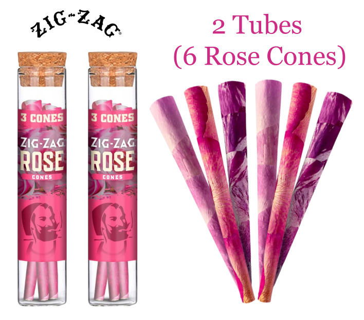 Authentic Zig-Zag King Size Natural Rose Cones 2 Tubes 6 Cones US Shipping