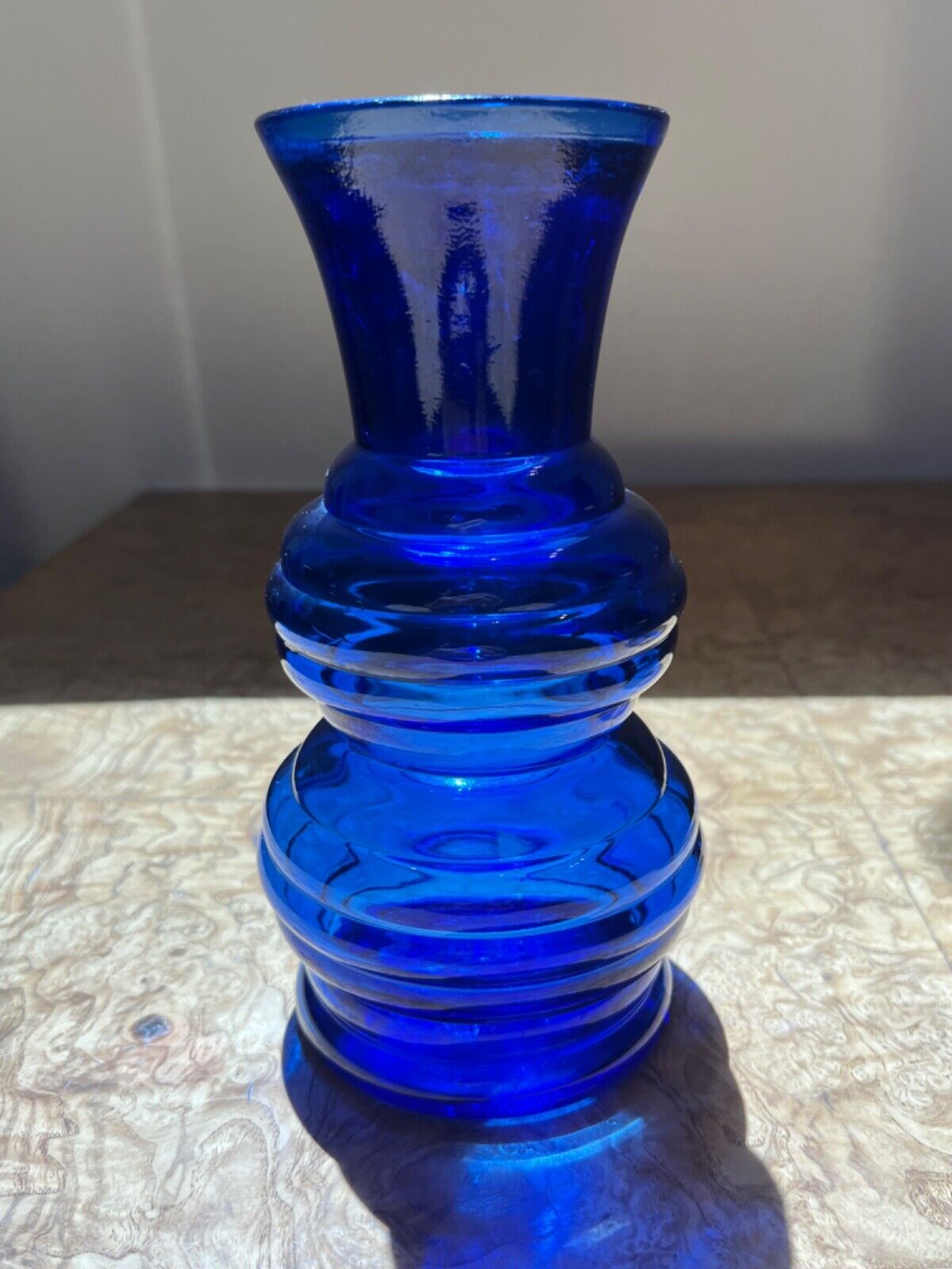 Vintage Indiana USA Cobalt Blue  Ribbed Glass Vase, Mid-Century, Exc.