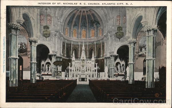 1929 Atlantic City,NJ Interior of St. Nicholas R.C. Church New Jersey Postcard